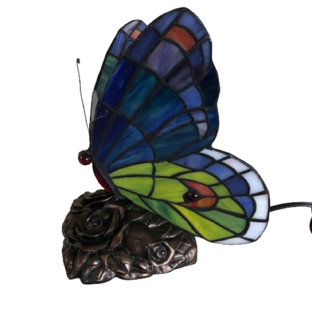 Quoizel, Inc. Tiffany Style Stained Glass Butterfly Lamp w/ Bronze Rose Base